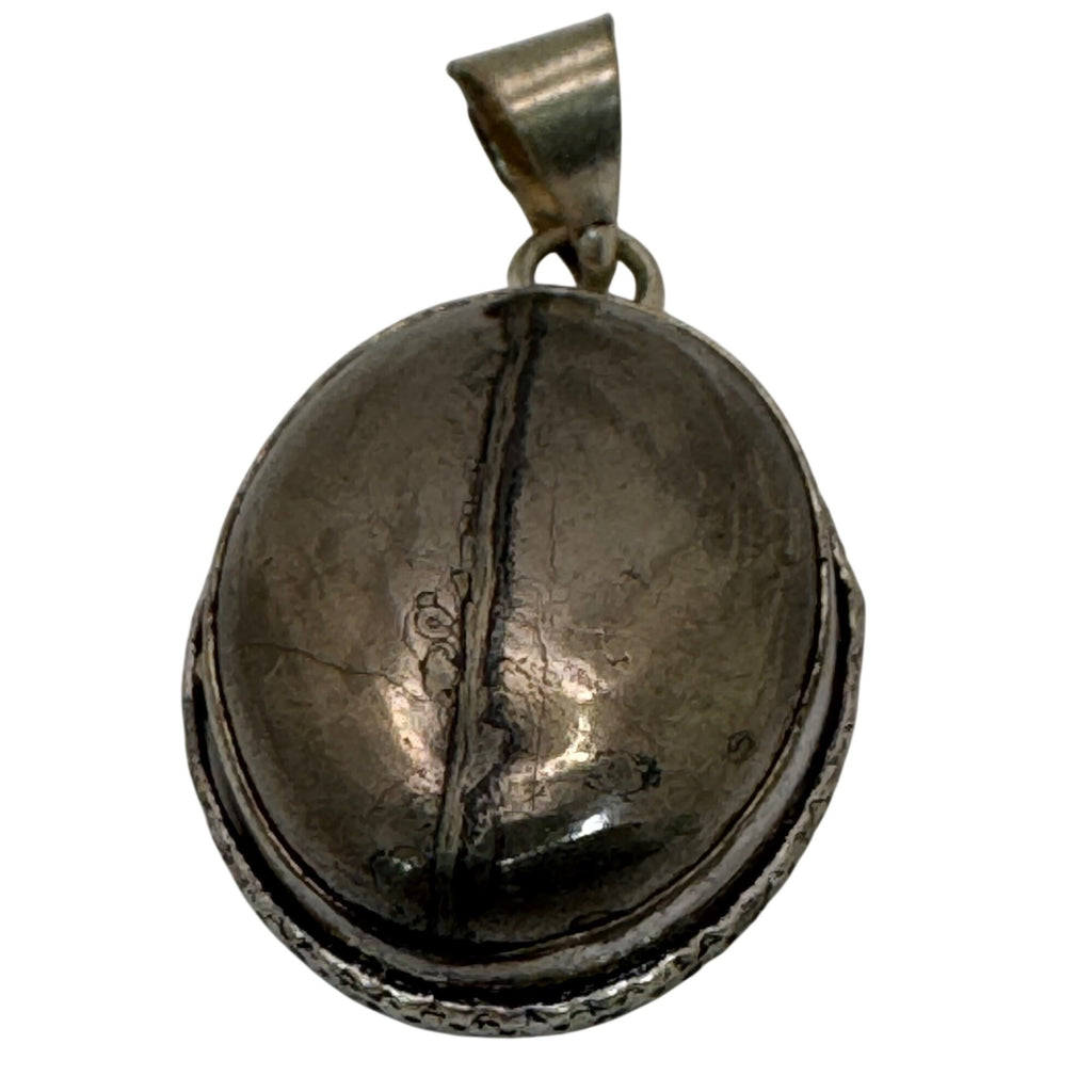 Vintage Large Sterling Silver Oval Hematite Cabochon Southwest Pendant 1" Estate