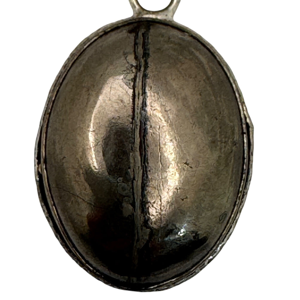 Vintage Large Sterling Silver Oval Hematite Cabochon Southwest Pendant 1" Estate