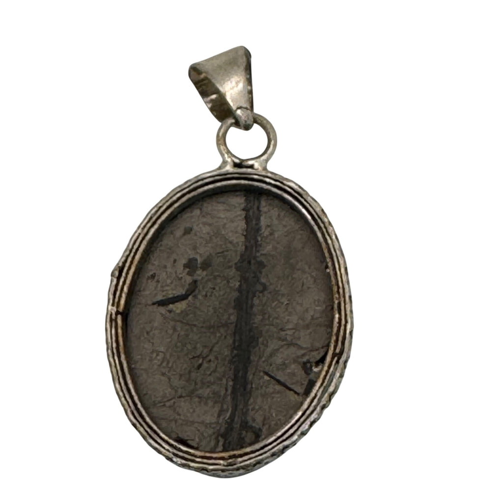 Vintage Large Sterling Silver Oval Hematite Cabochon Southwest Pendant 1" Estate