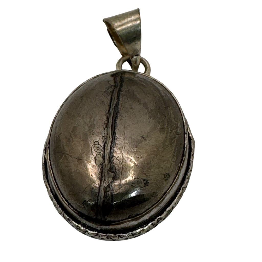 Vintage Large Sterling Silver Oval Hematite Cabochon Southwest Pendant 1" Estate