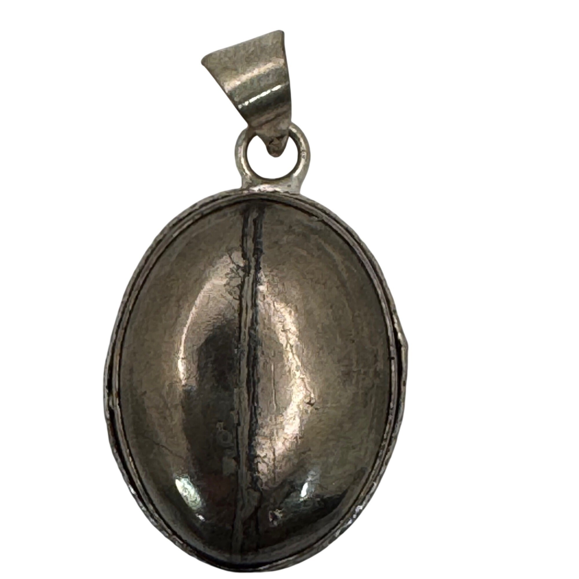 Vintage Large Sterling Silver Oval Hematite Cabochon Southwest Pendant 1" Estate