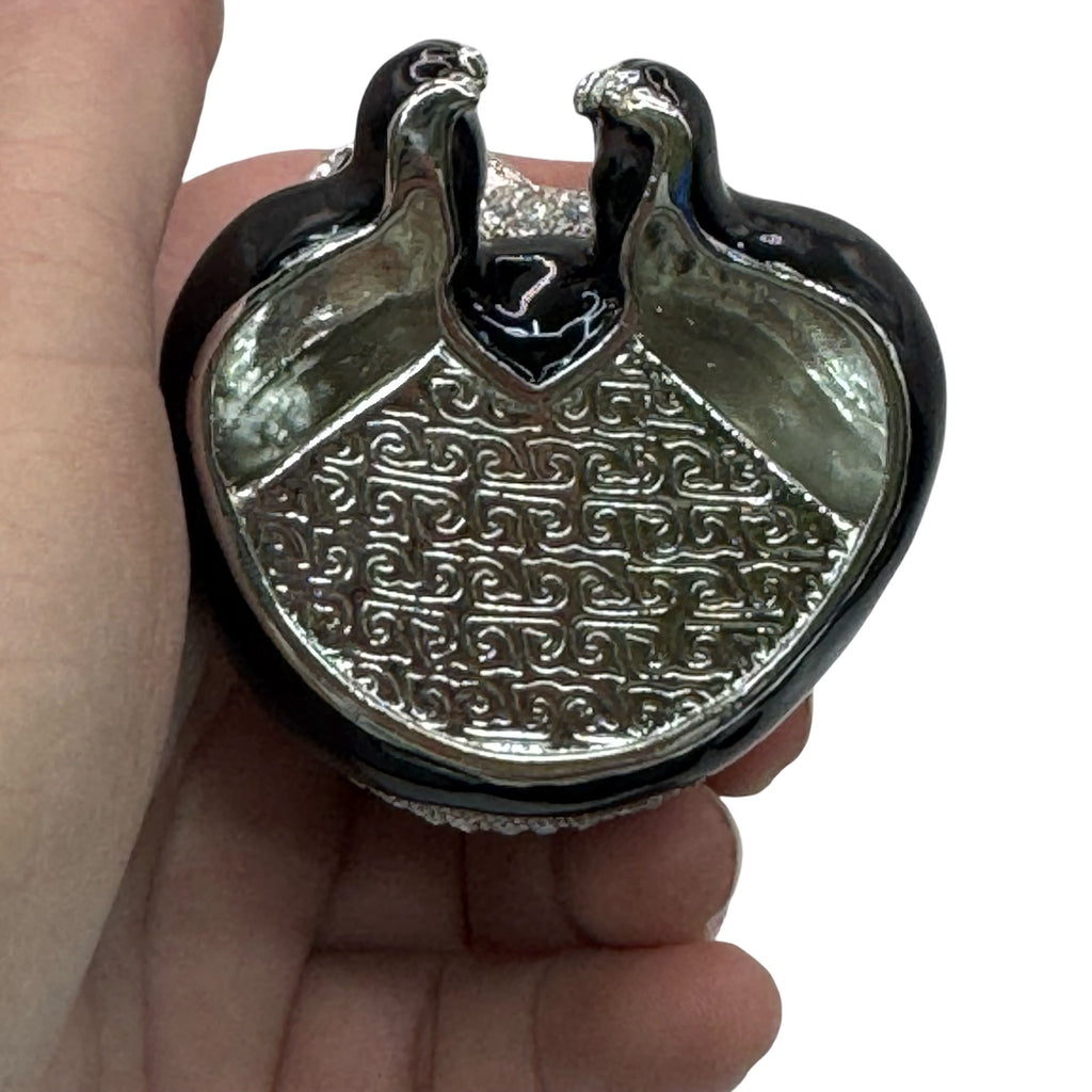 Pewter Bejeweled Crystals Enameled LING LING Panda Bear w/ Leaf Trinket Box 3"