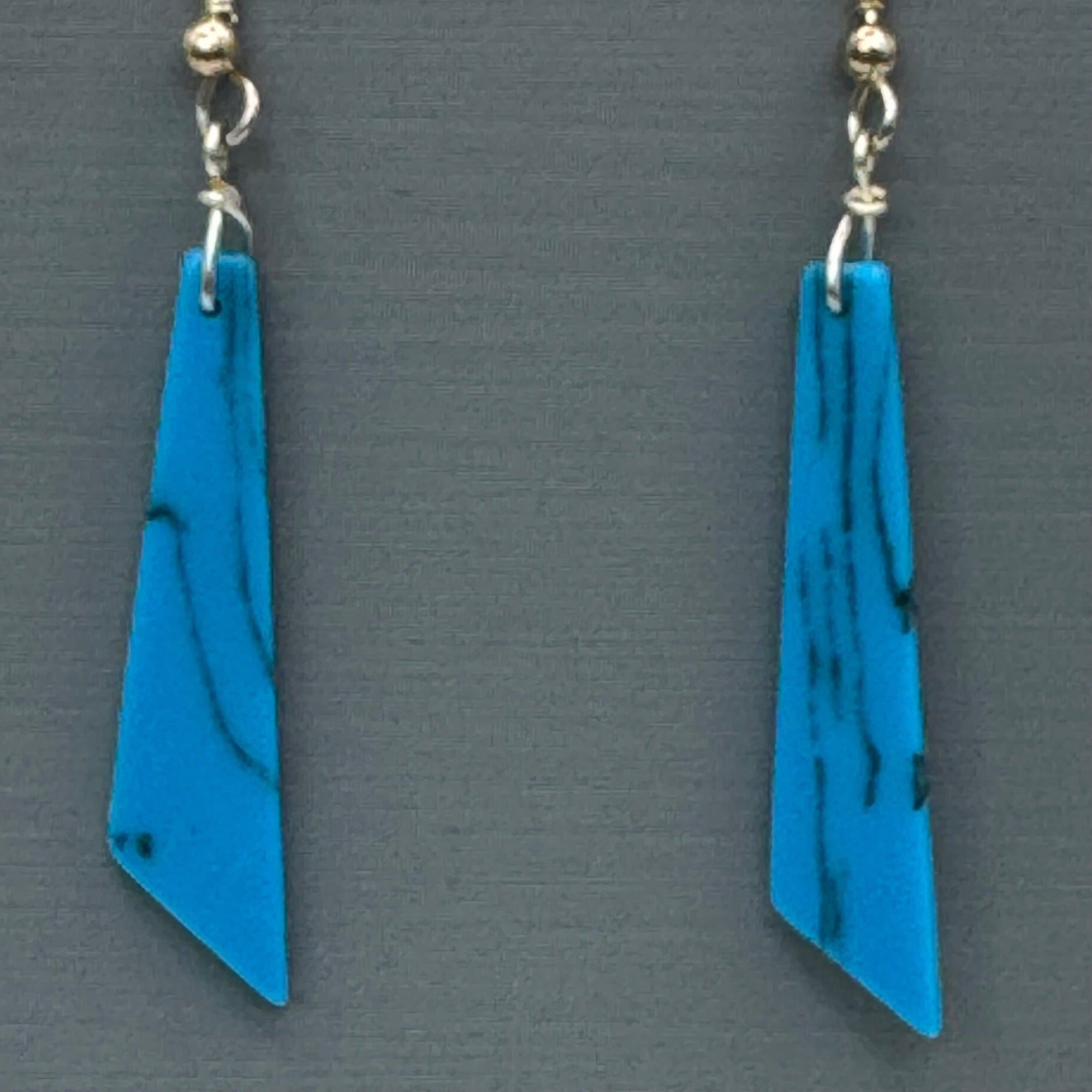 Vintage Howlite Slab Blue Dangle Earrings Marble Statement Jewelry 2" Southwest