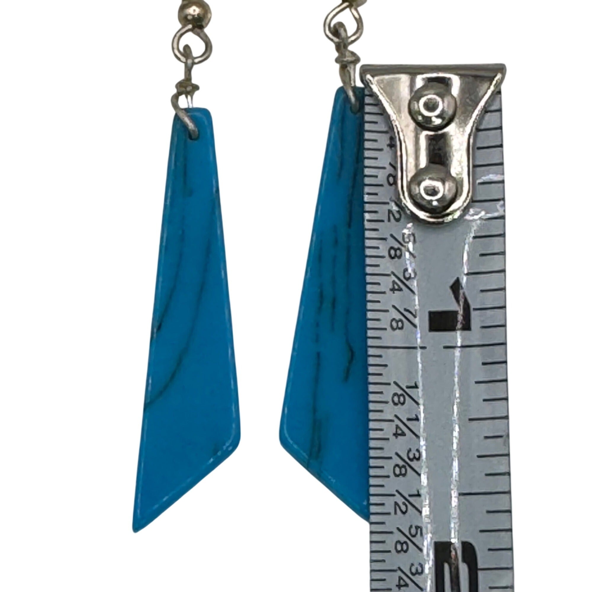 Vintage Howlite Slab Blue Dangle Earrings Marble Statement Jewelry 2" Southwest