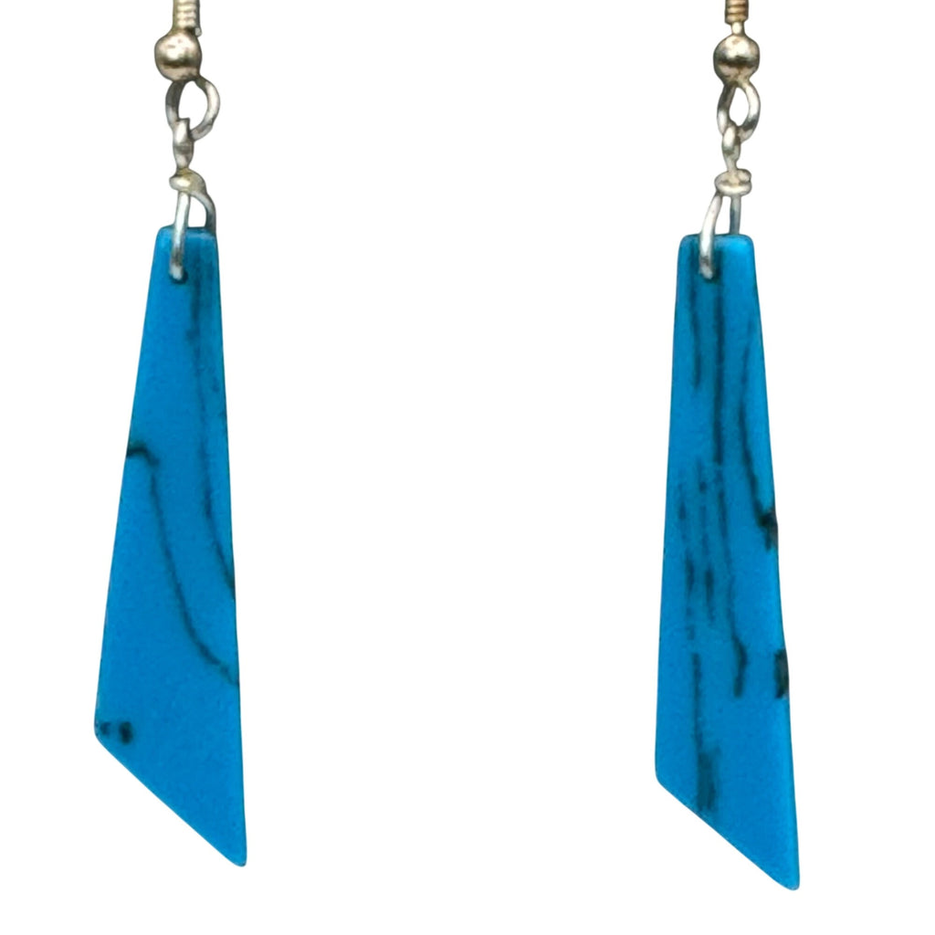 Vintage Howlite Slab Blue Dangle Earrings Marble Statement Jewelry 2" Southwest