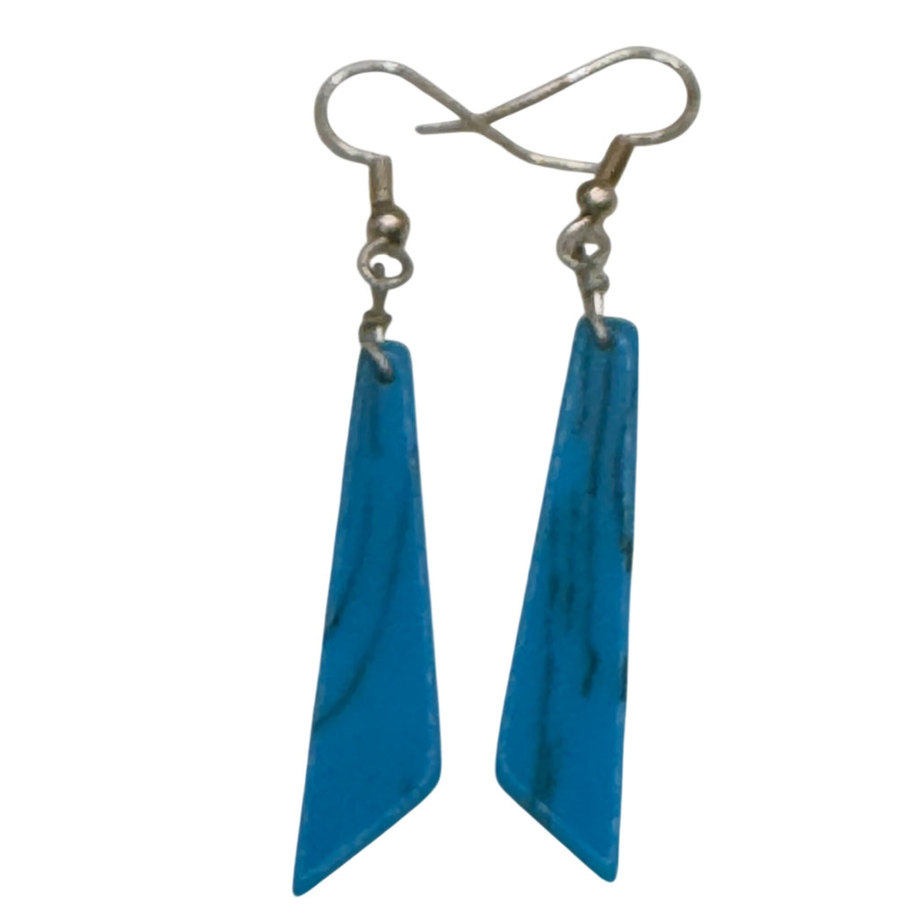Vintage Howlite Slab Blue Dangle Earrings Marble Statement Jewelry 2" Southwest