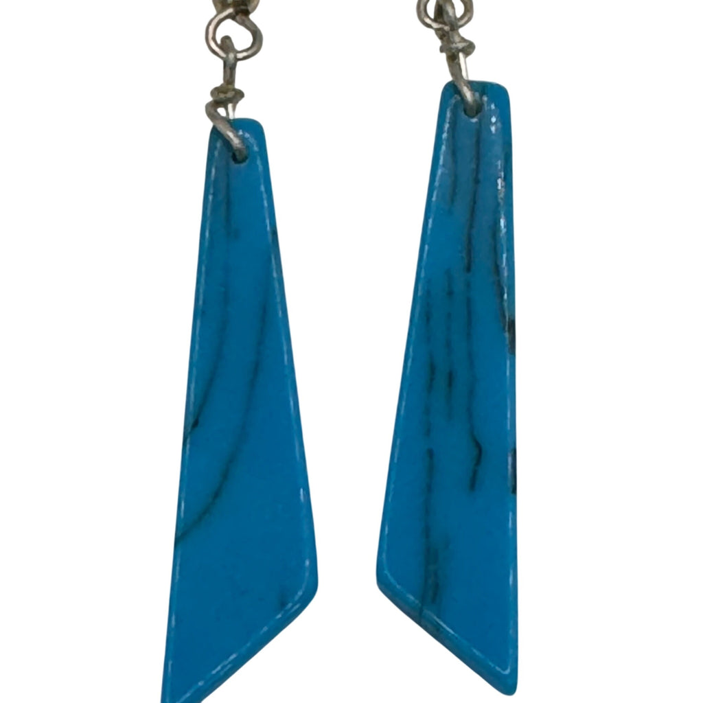 Vintage Howlite Slab Blue Dangle Earrings Marble Statement Jewelry 2" Southwest