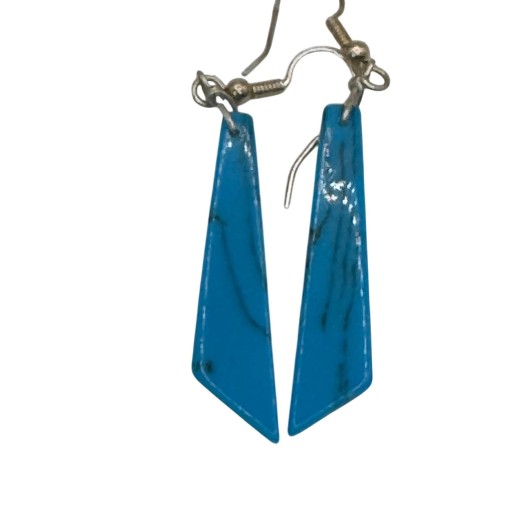Vintage Howlite Slab Blue Dangle Earrings Marble Statement Jewelry 2" Southwest
