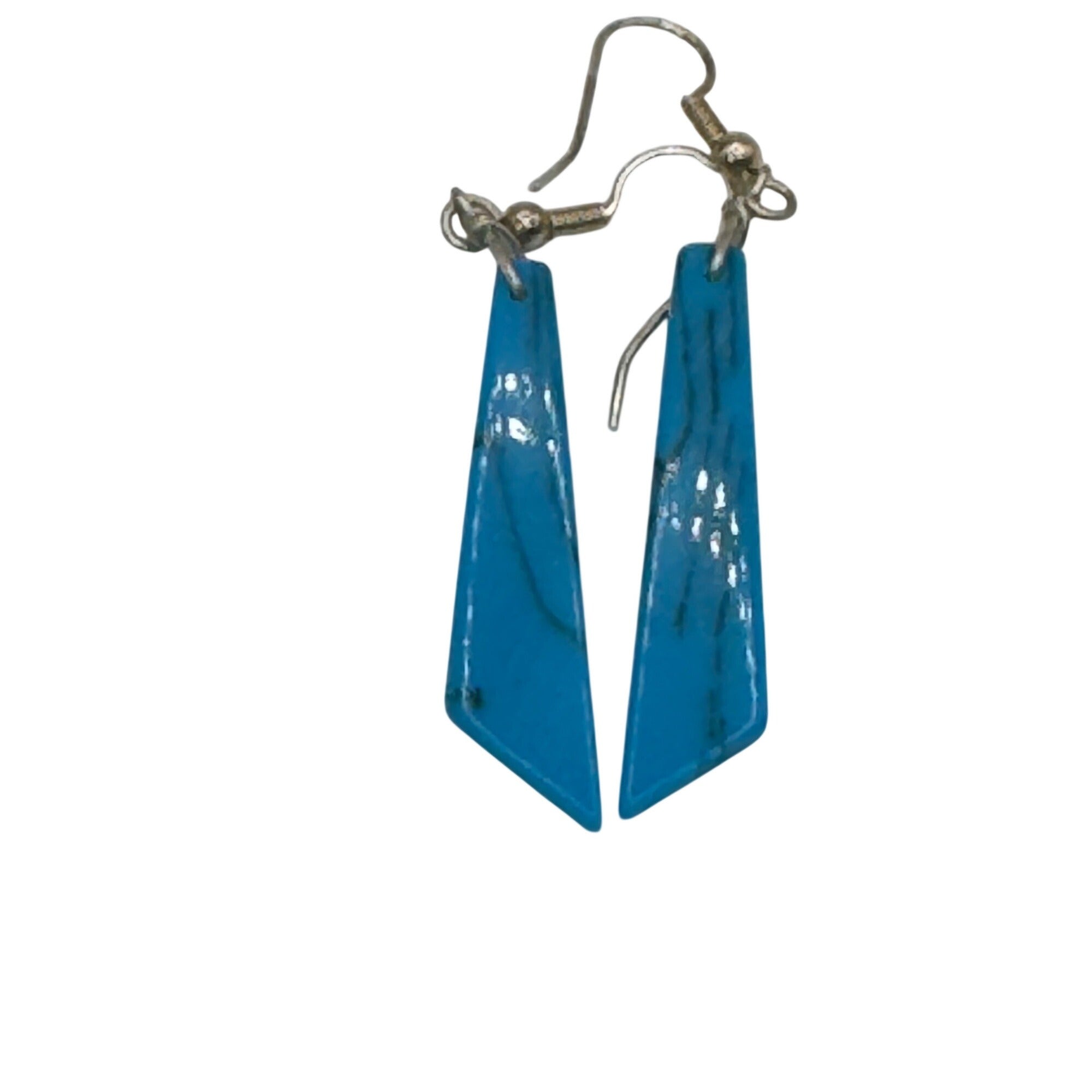 Vintage Howlite Slab Blue Dangle Earrings Marble Statement Jewelry 2" Southwest