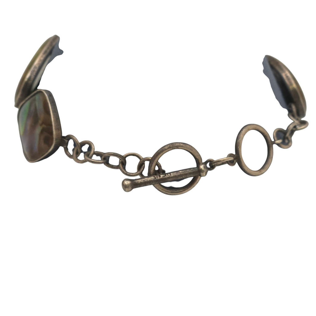 Vintage Abalone Sterling Silver Bracelet Signed Lucas Lameth LUC Toggle Clasp 7"
