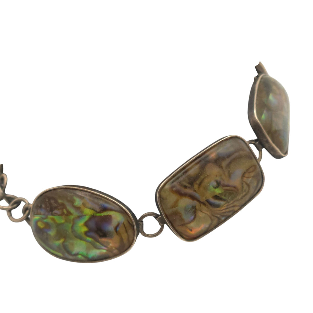 Vintage Abalone Sterling Silver Bracelet Signed Lucas Lameth LUC Toggle Clasp 7"