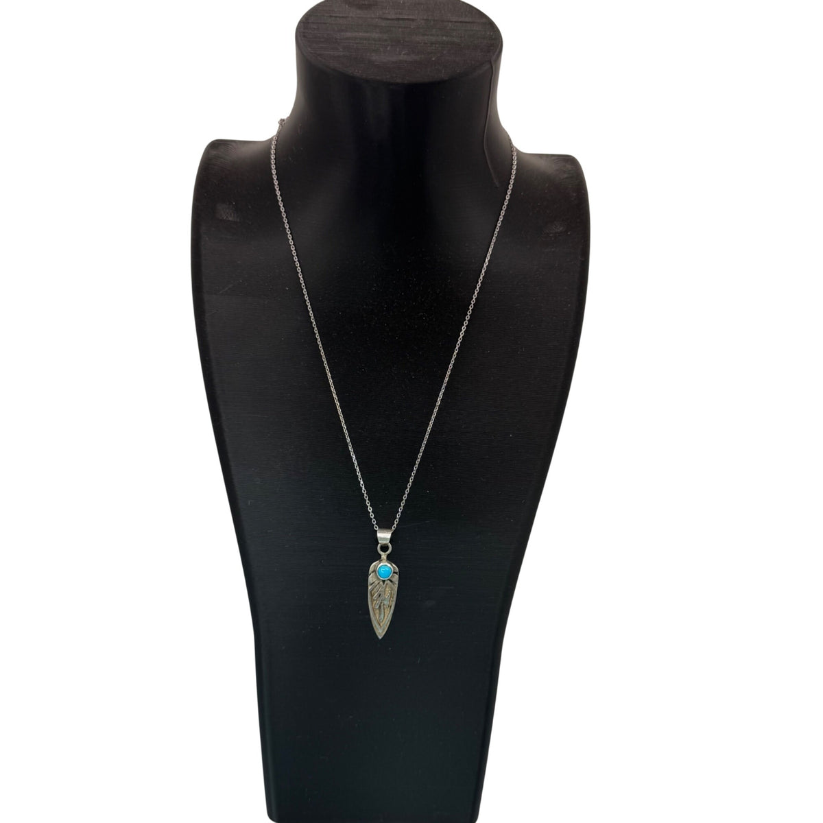 Ervin Hoskie Kingman Turquoise Feather Pendant w/ Sterling Silver Necklace 16”