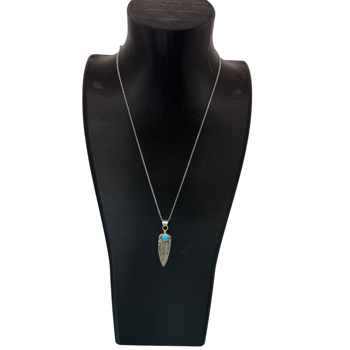 Ervin Hoskie Kingman Turquoise Feather Pendant w/ Sterling Silver Necklace 16”