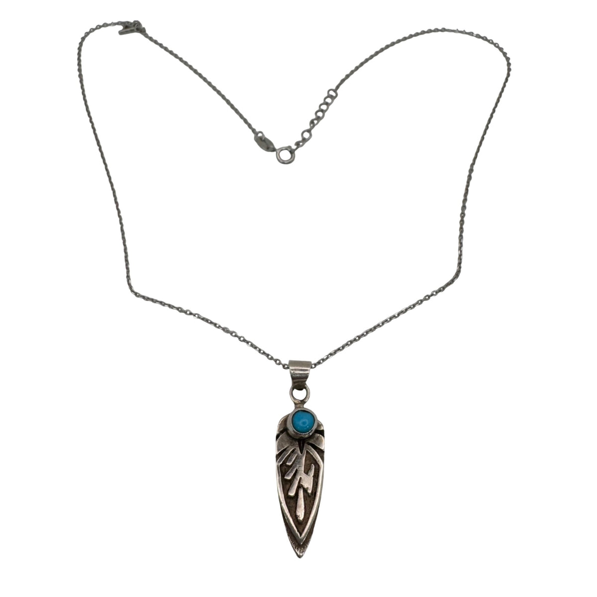 Ervin Hoskie Kingman Turquoise Feather Pendant w/ Sterling Silver Necklace 16”