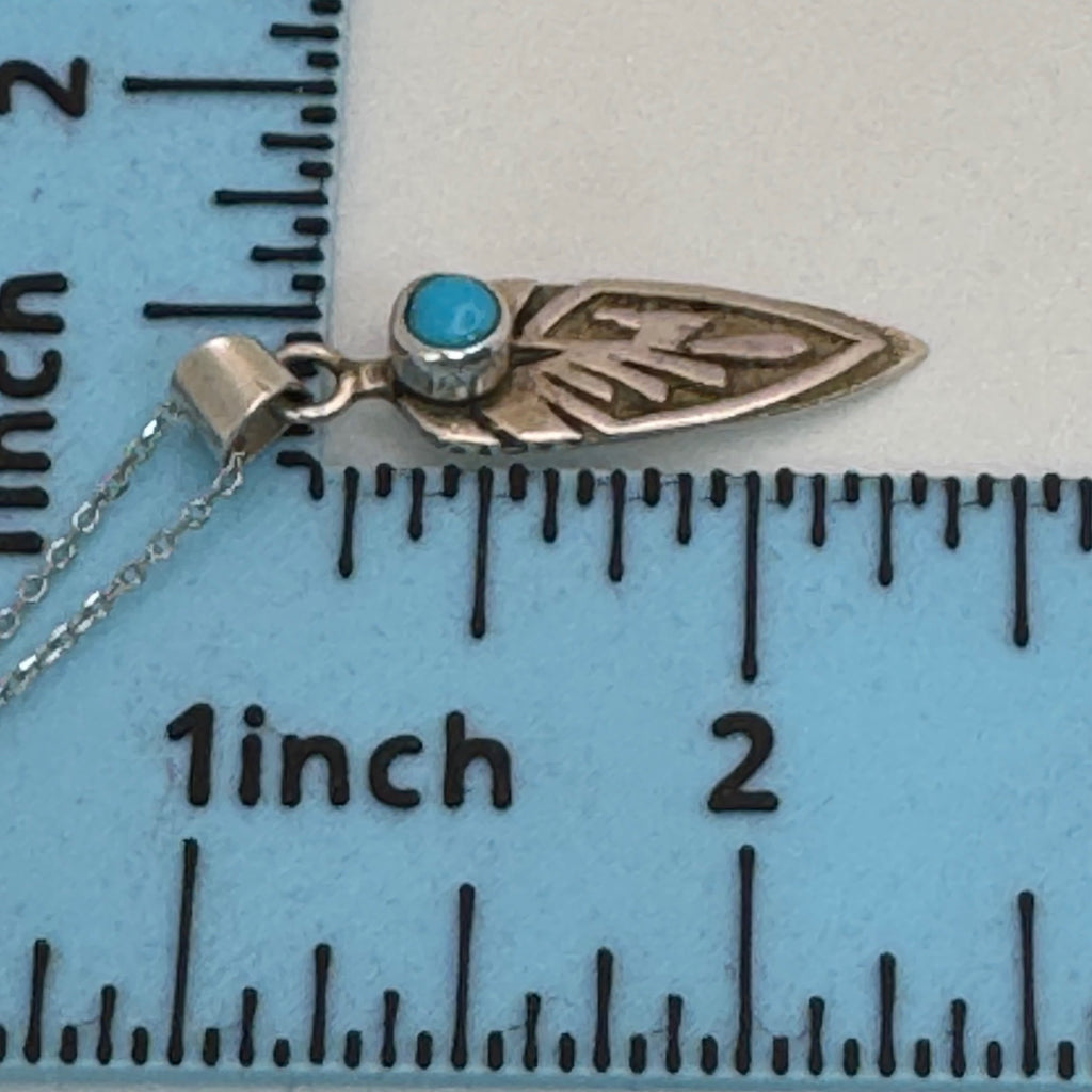 Ervin Hoskie Kingman Turquoise Feather Pendant w/ Sterling Silver Necklace 16”