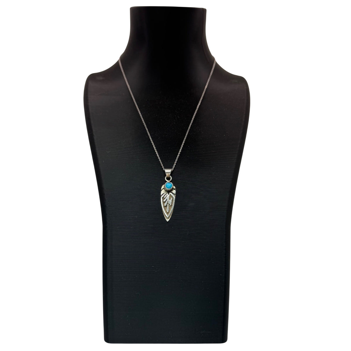 Ervin Hoskie Kingman Turquoise Feather Pendant w/ Sterling Silver Necklace 16”