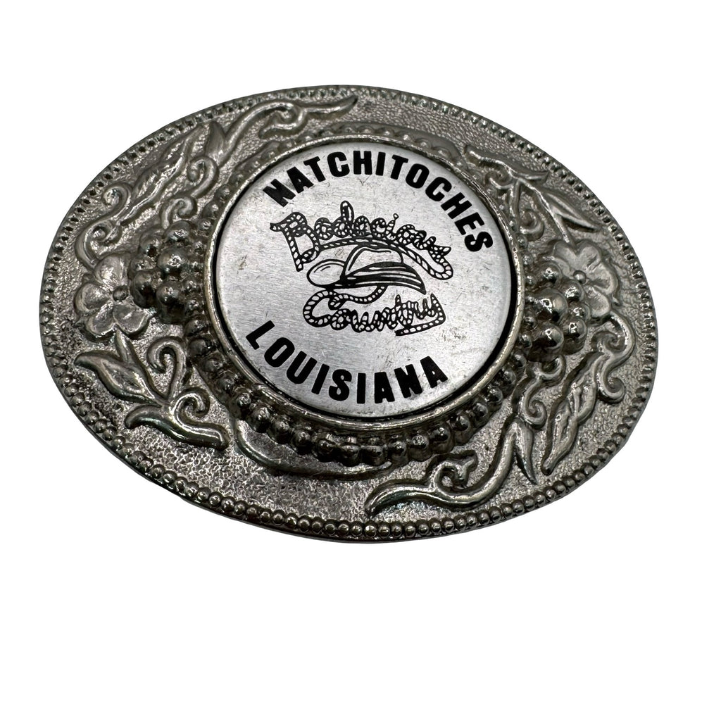 Vintage Natchitoches Louisiana Belt Buckle Oval Western Style Silver-Tone Metal