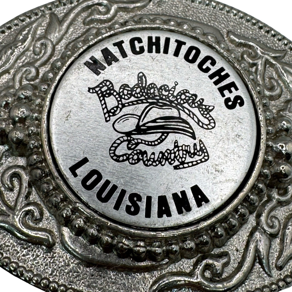 Vintage Natchitoches Louisiana Belt Buckle Oval Western Style Silver-Tone Metal