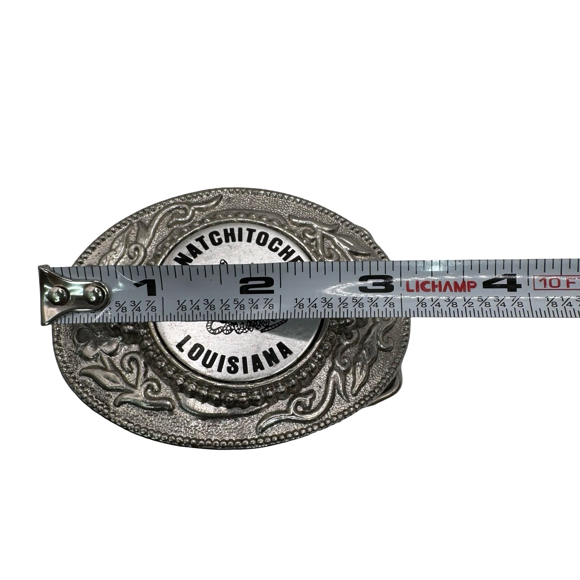 Vintage Natchitoches Louisiana Belt Buckle Oval Western Style Silver-Tone Metal