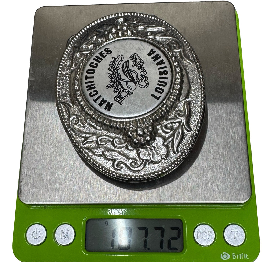 Vintage Natchitoches Louisiana Belt Buckle Oval Western Style Silver-Tone Metal