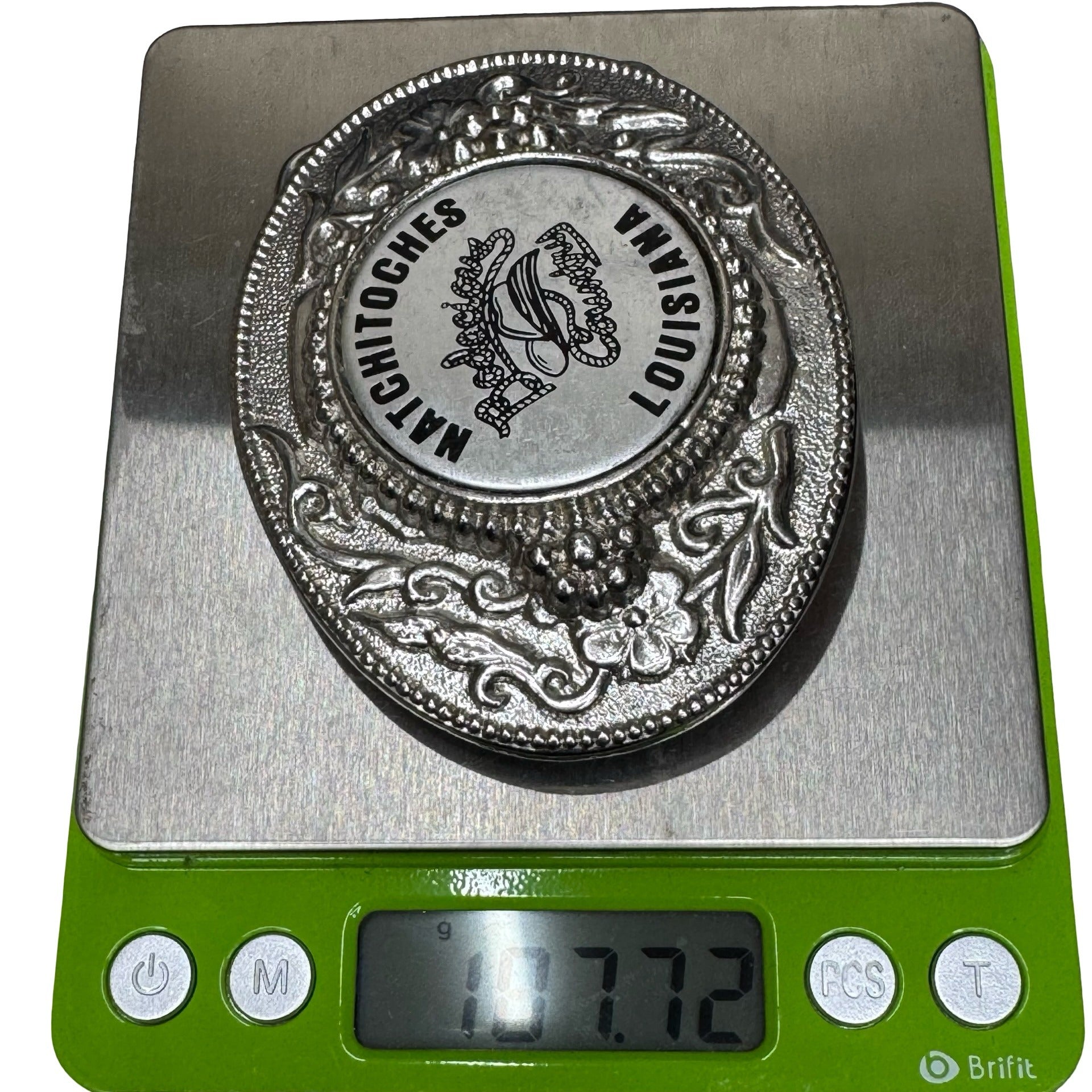 Vintage Natchitoches Louisiana Belt Buckle Oval Western Style Silver-Tone Metal