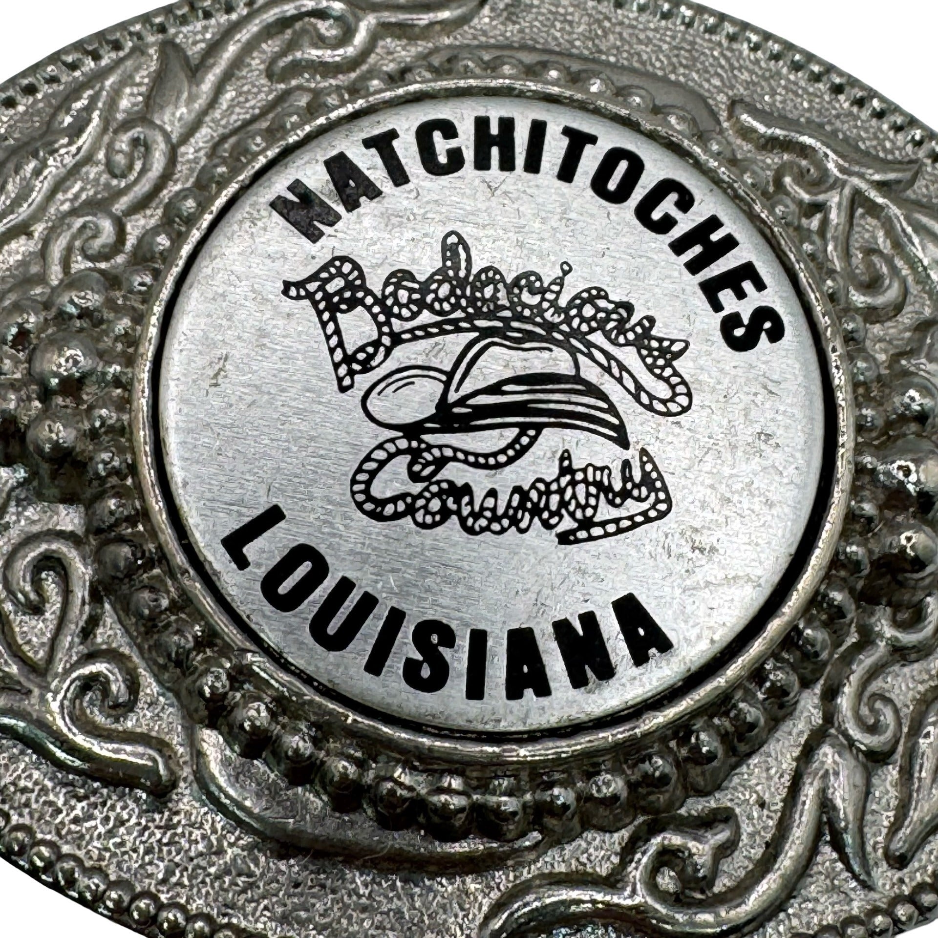 Vintage Natchitoches Louisiana Belt Buckle Oval Western Style Silver-Tone Metal