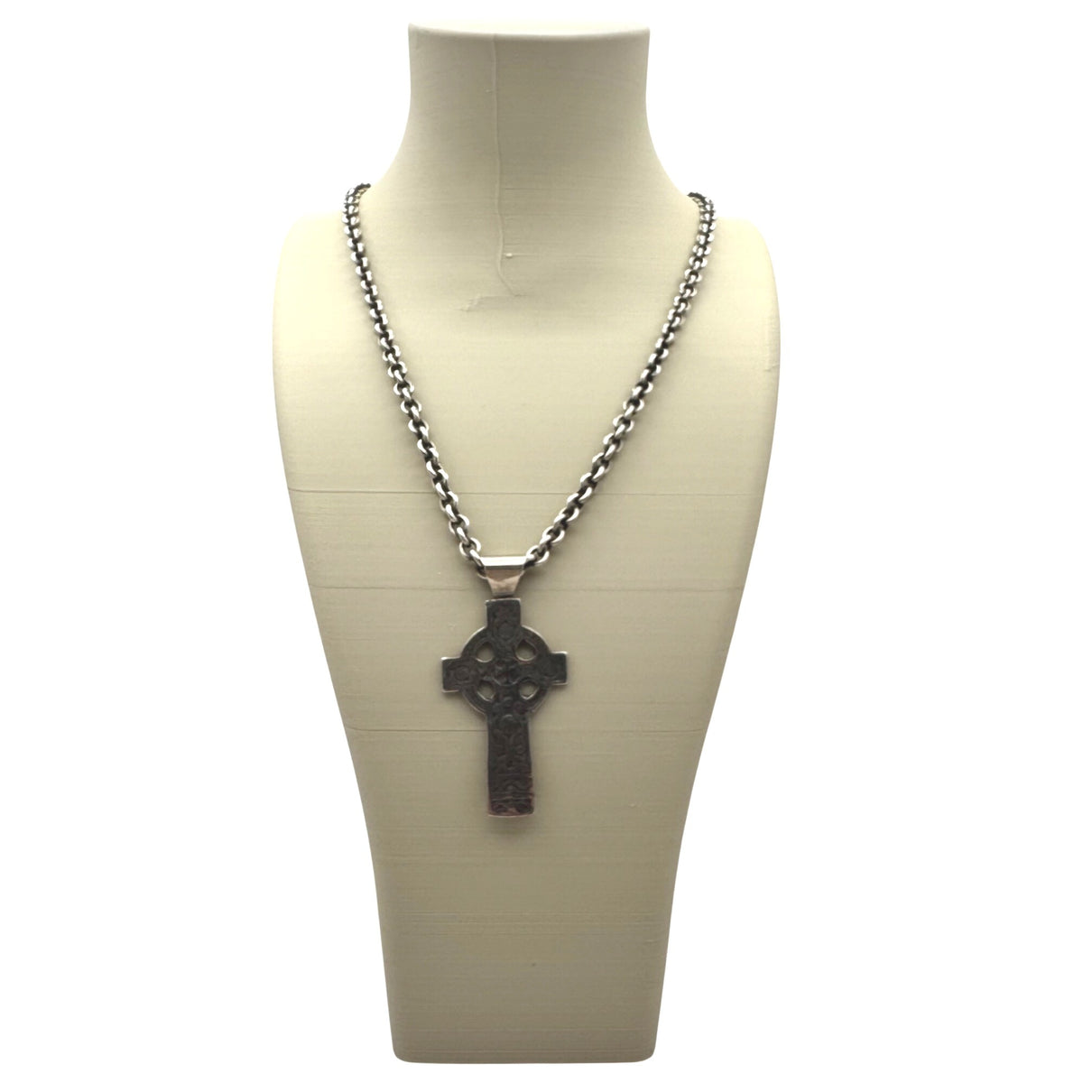 Celtic Cross Pendant Necklace Sterling Silver Engraved Signed Crucifix Chain 18"
