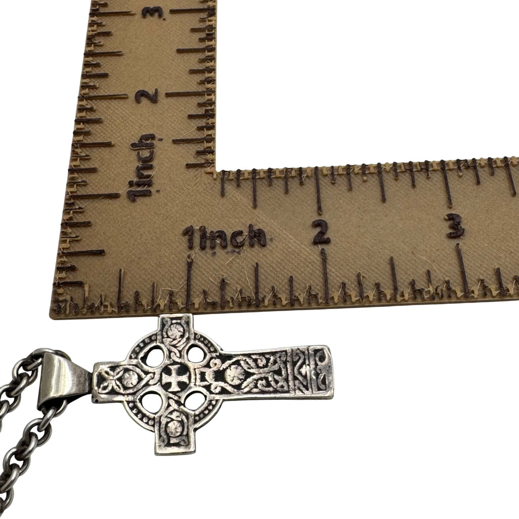 Celtic Cross Pendant Necklace Sterling Silver Engraved Signed Crucifix Chain 18"