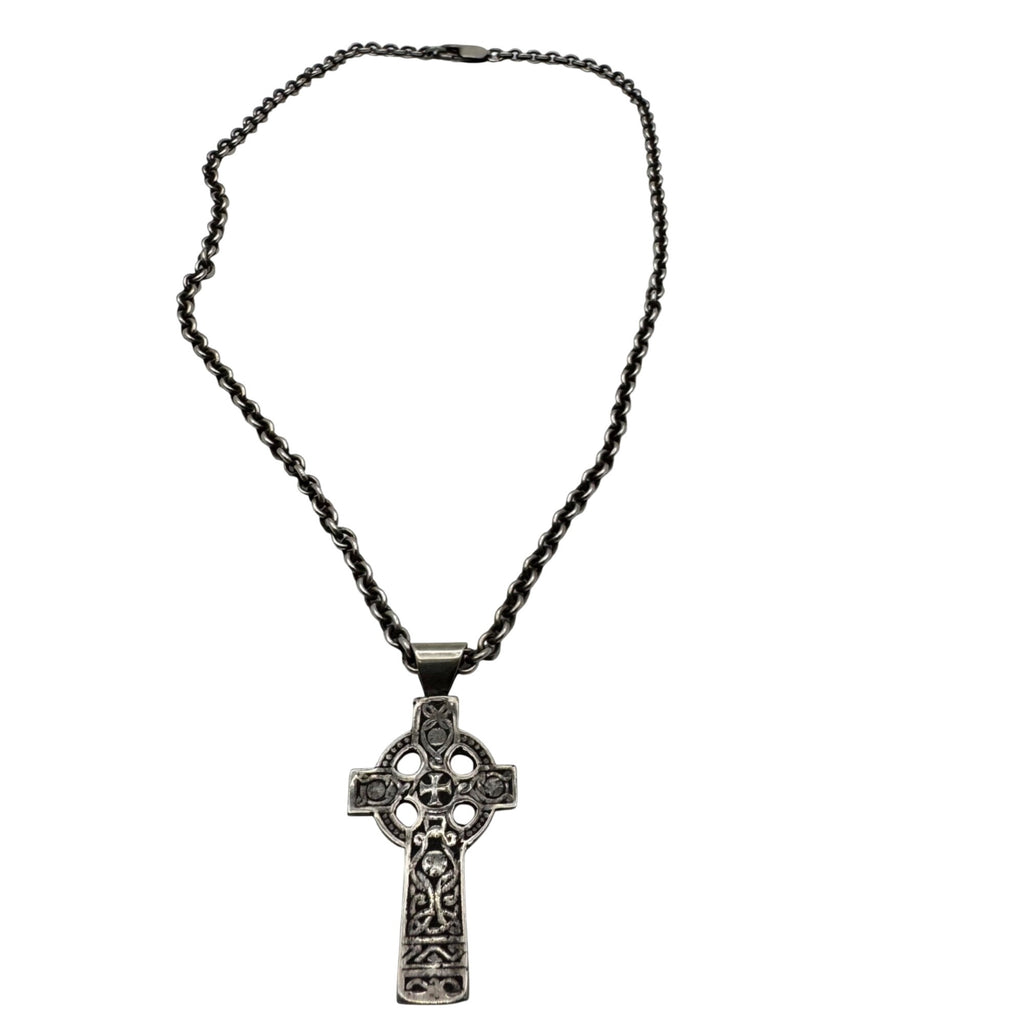 Celtic Cross Pendant Necklace Sterling Silver Engraved Signed Crucifix Chain 18"
