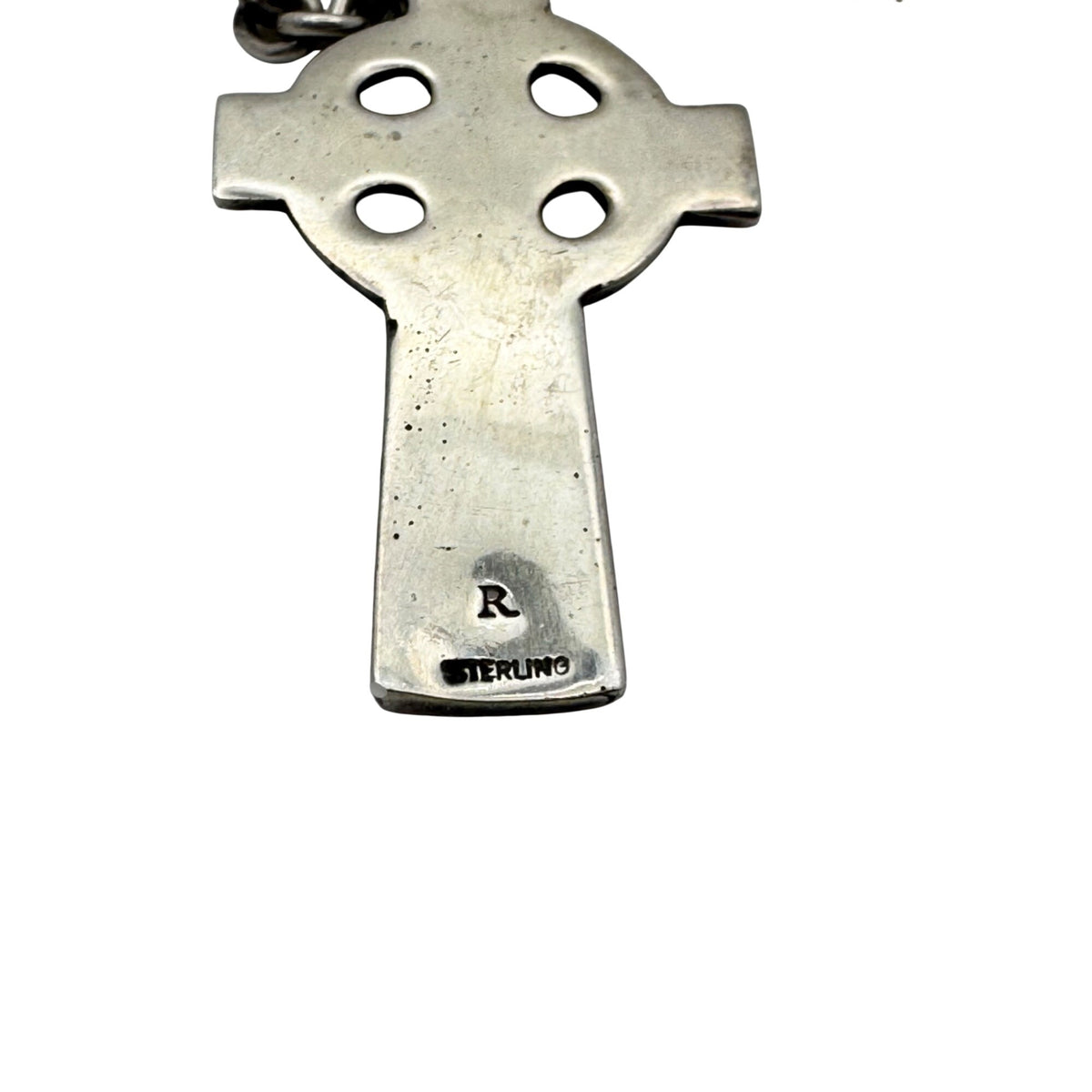 Celtic Cross Pendant Necklace Sterling Silver Engraved Signed Crucifix Chain 18"
