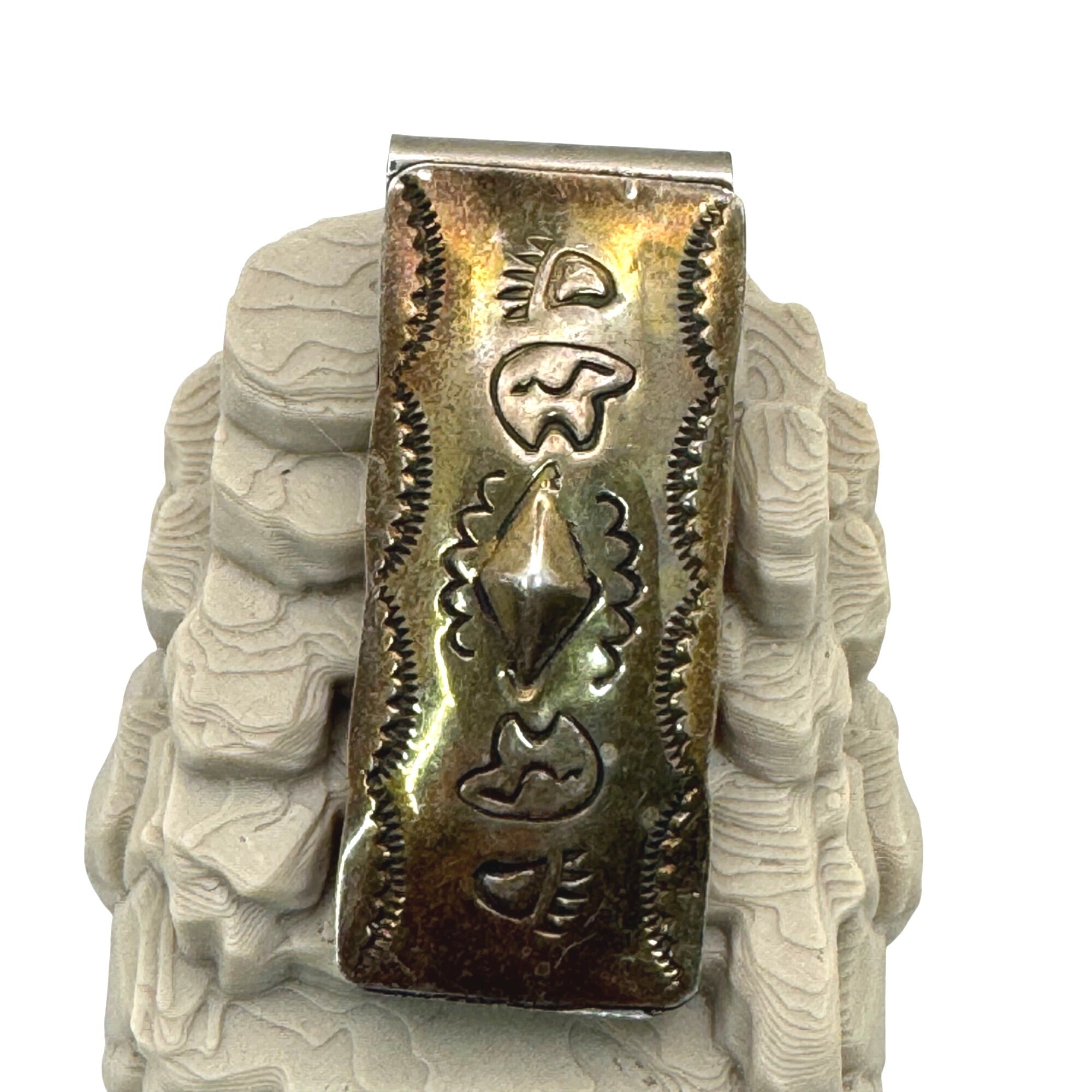 Southwestern Stamped Money Clip Vintage Handcrafted Tribal Fetish Bear Dad Gift