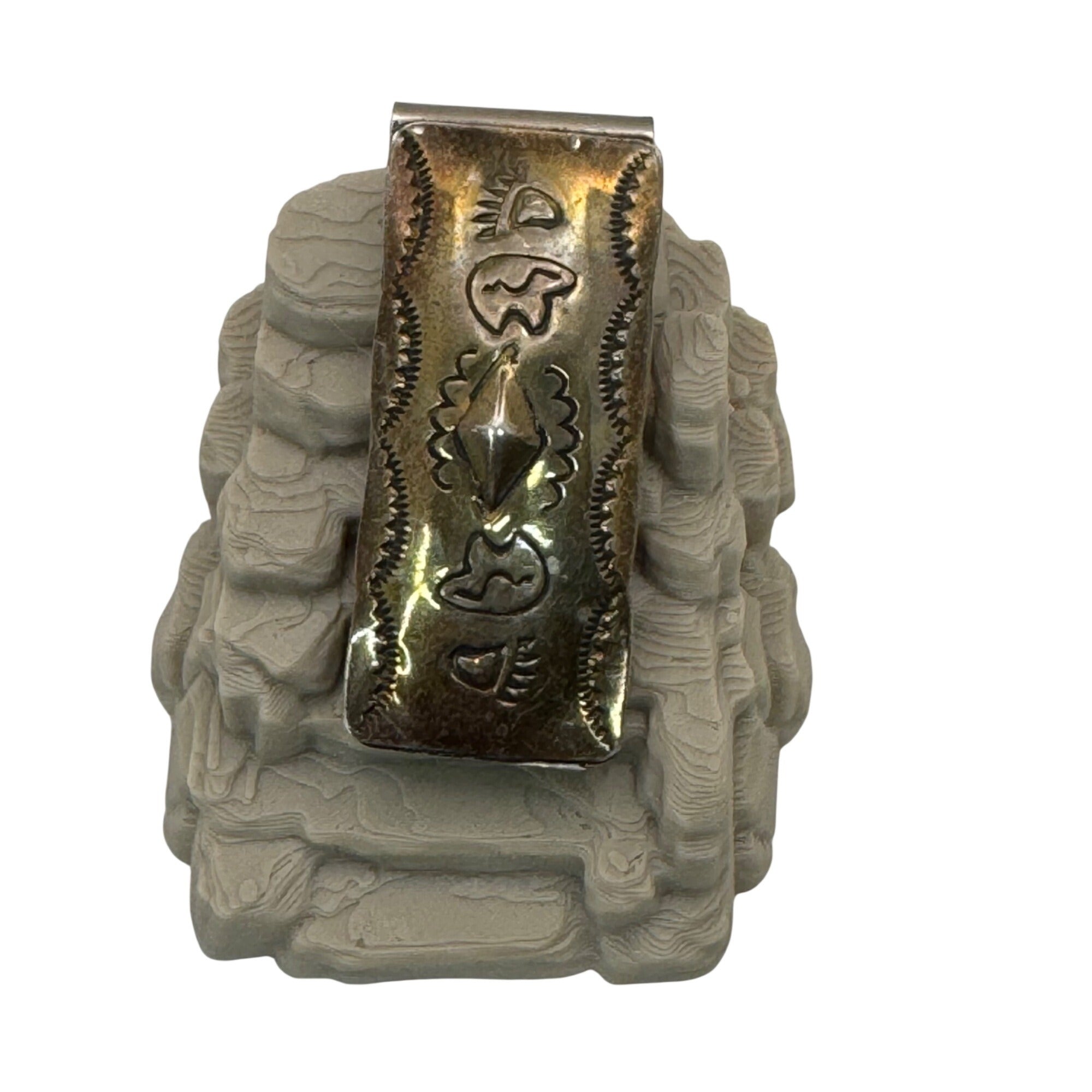 Southwestern Stamped Money Clip Vintage Handcrafted Tribal Fetish Bear Dad Gift