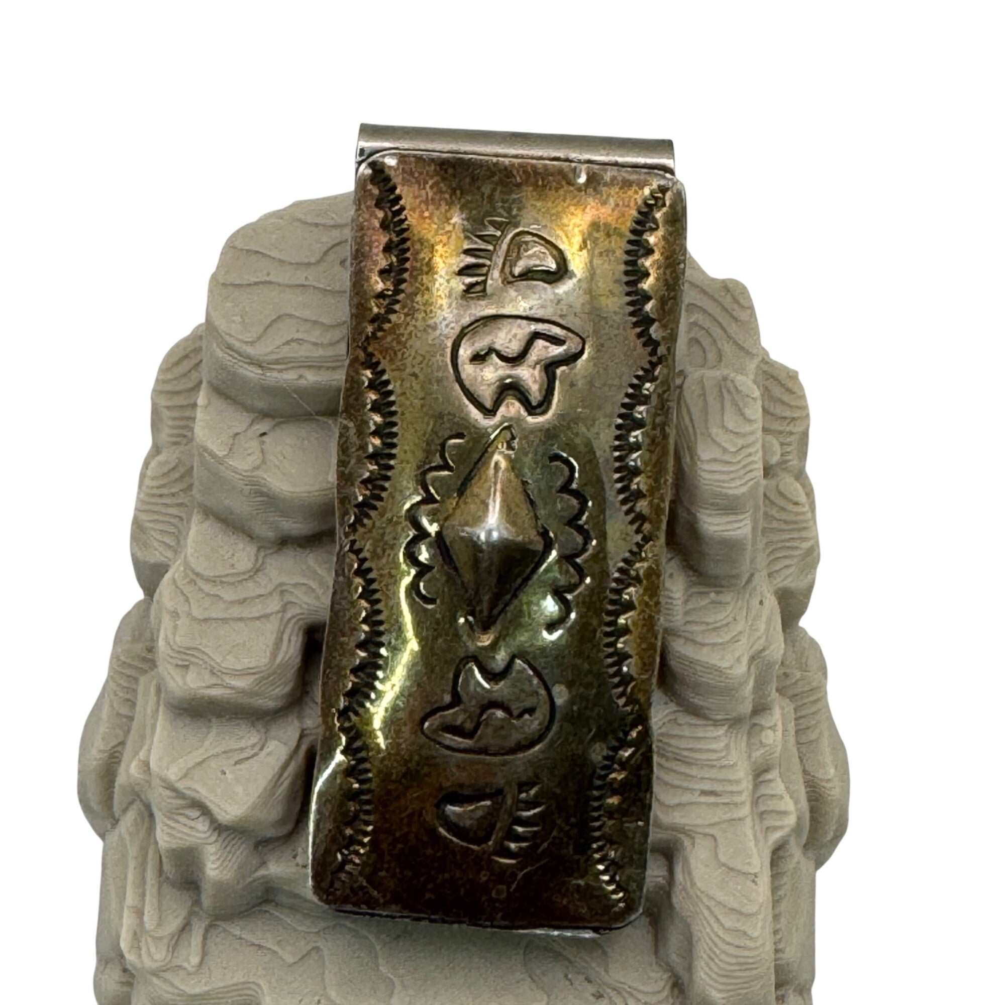 Southwestern Stamped Money Clip Vintage Handcrafted Tribal Fetish Bear Dad Gift