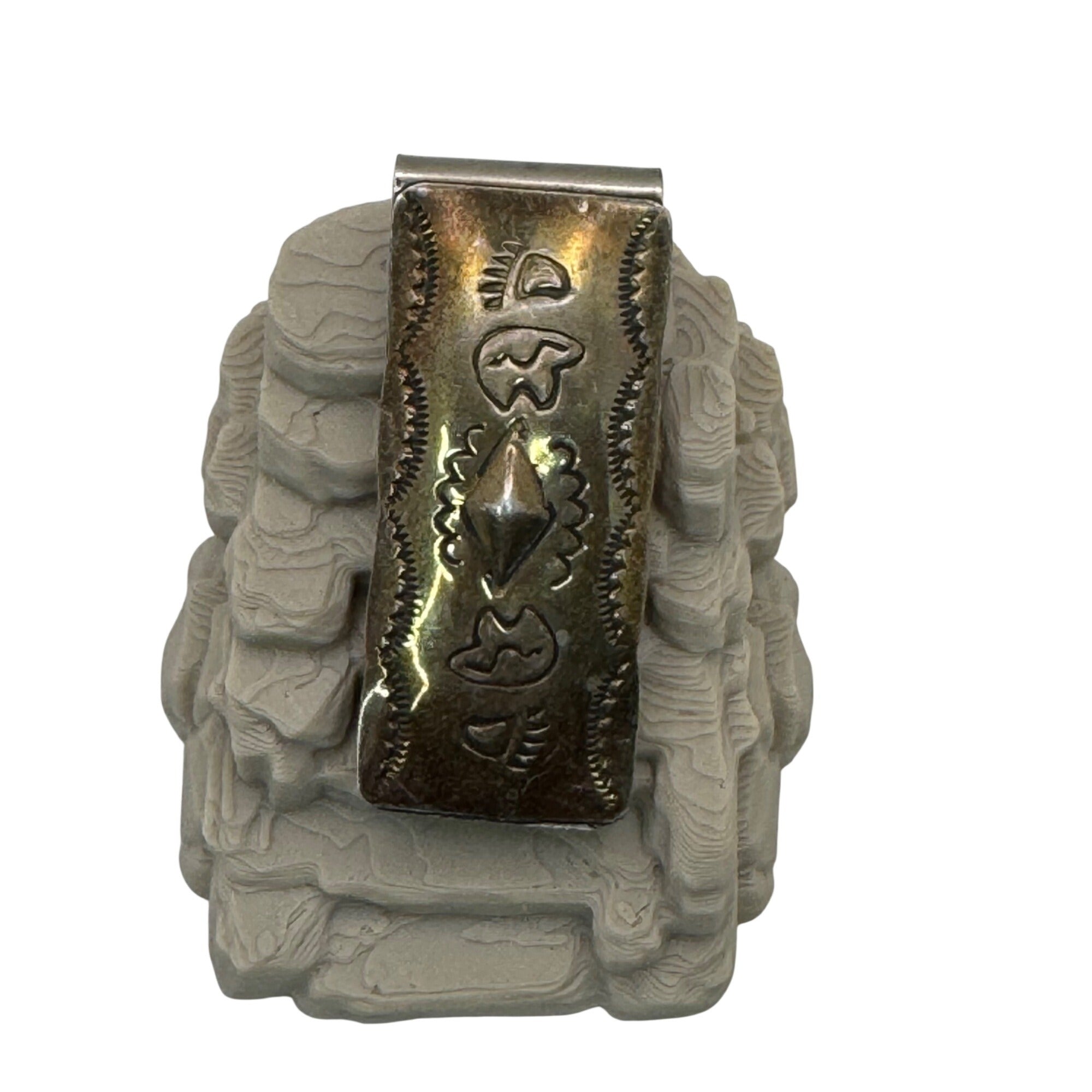 Southwestern Stamped Money Clip Vintage Handcrafted Tribal Fetish Bear Dad Gift