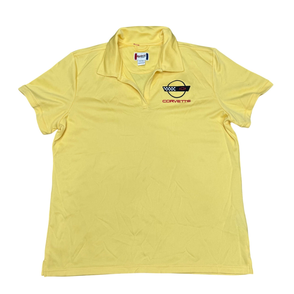 Yellow Corvette Logo Polo Shirt Clique XL CoolDry Polyester Blend Museum Mens