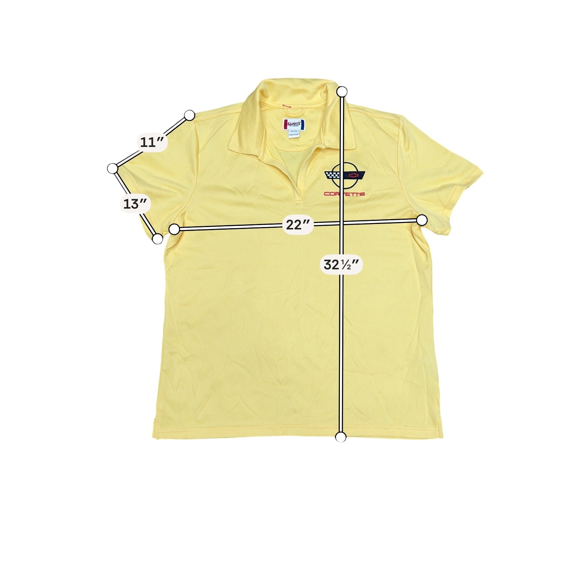 Yellow Corvette Logo Polo Shirt Clique XL CoolDry Polyester Blend Museum Mens