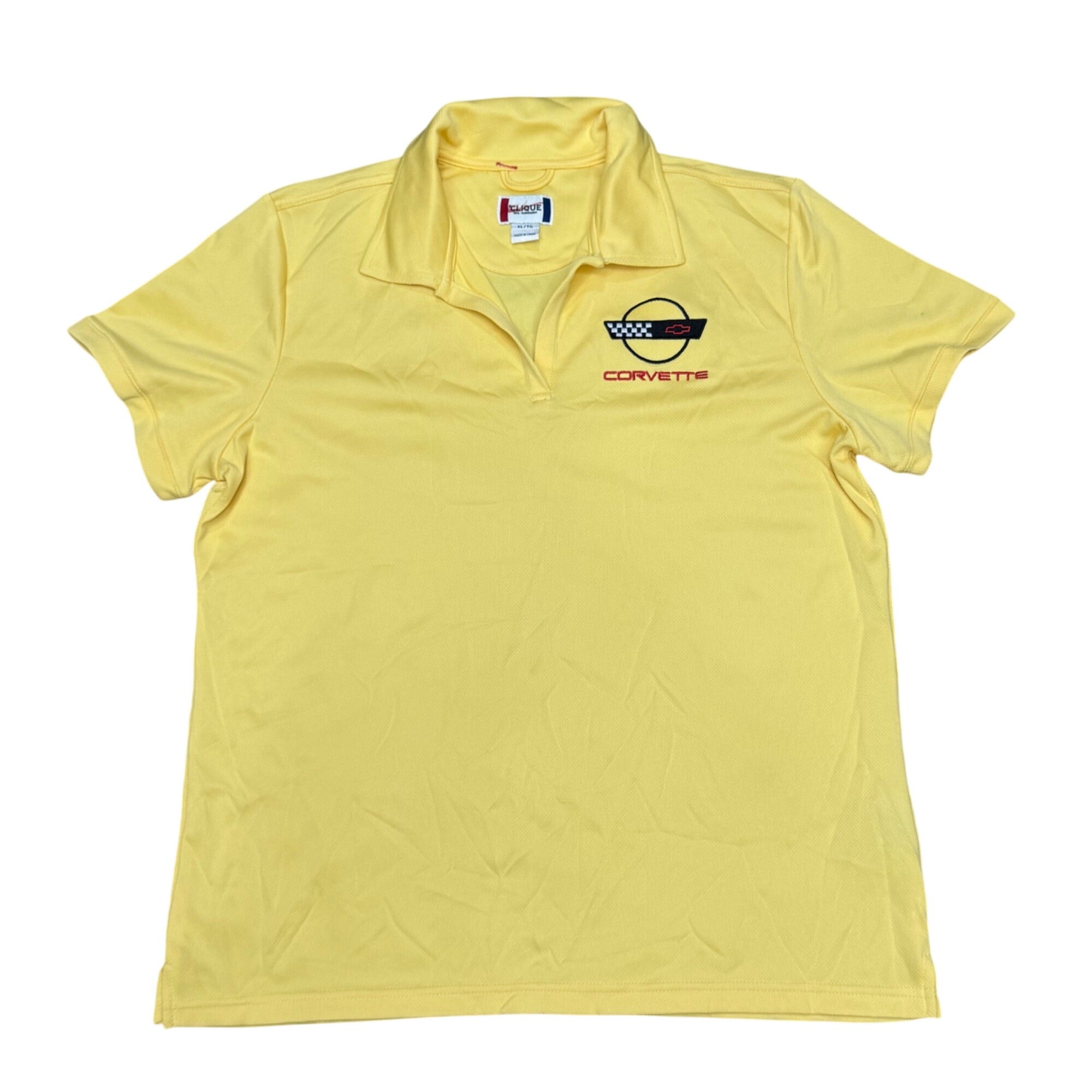 Yellow Corvette Logo Polo Shirt Clique XL CoolDry Polyester Blend Museum Mens