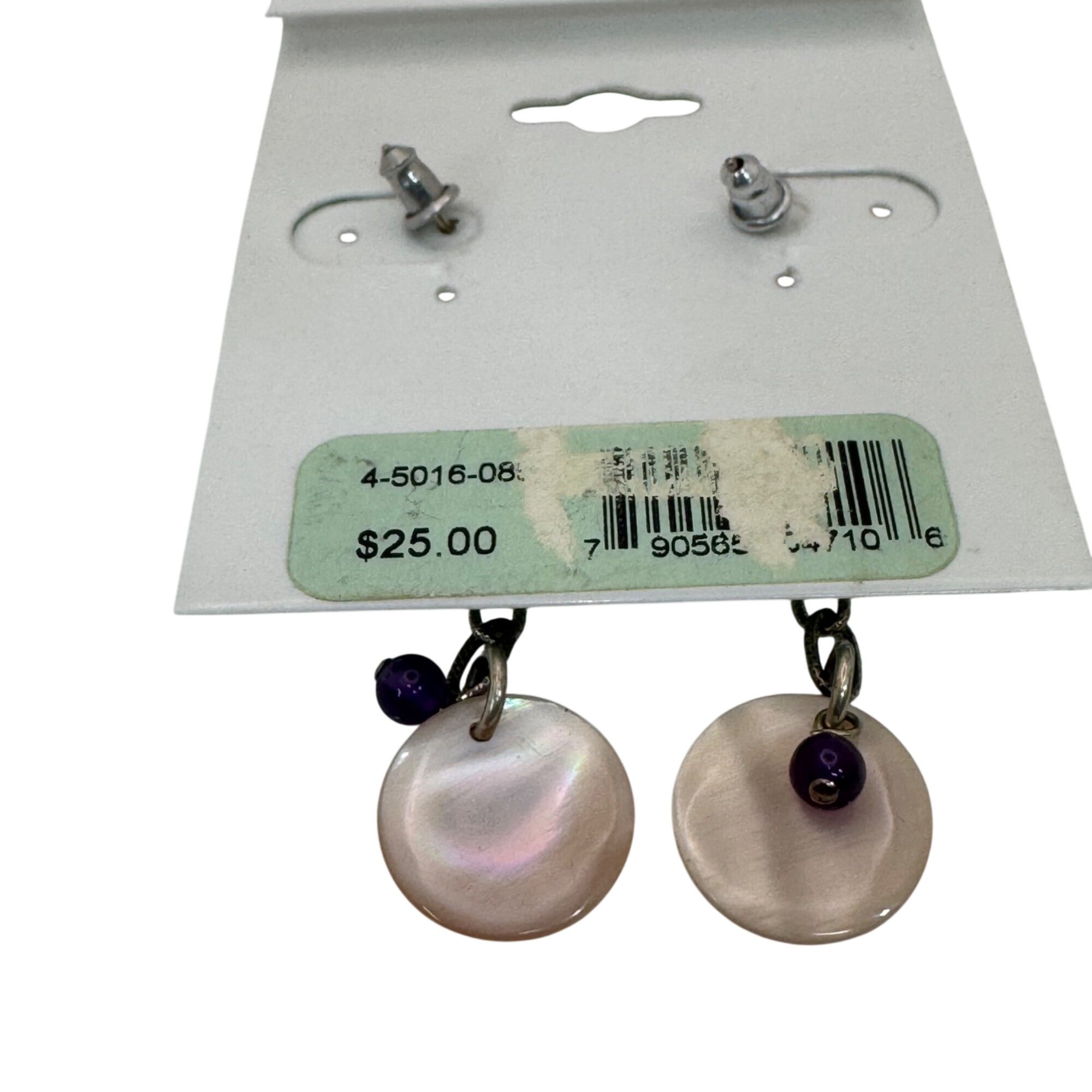 Southwest Spirit Sterling Silver Chain Drop Earrings Amethyst Beads MOP Discs