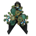 West Germany Frosted Glass Brooch Green Blue AB Rhinestone Floral Brooch 2.5" Vtg