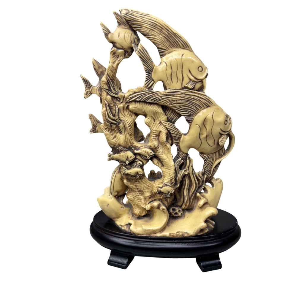 Vintage 3D Carved Ocean Angel Fish Sculpture Statue Celluloid Indonesia Asian 9"