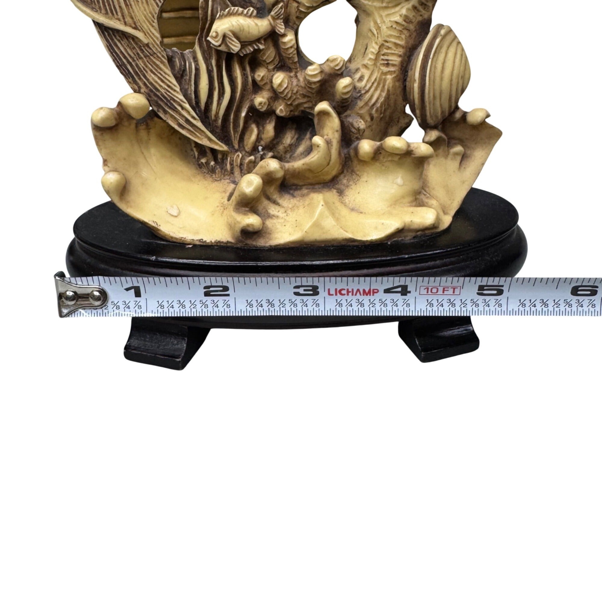 Vintage 3D Carved Ocean Angel Fish Sculpture Statue Celluloid Indonesia Asian 9"