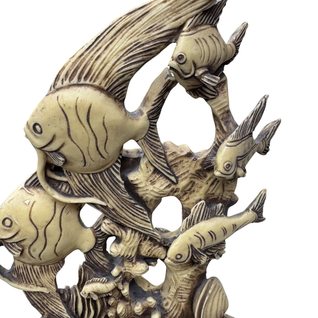 Vintage 3D Carved Ocean Angel Fish Sculpture Statue Celluloid Indonesia Asian 9"