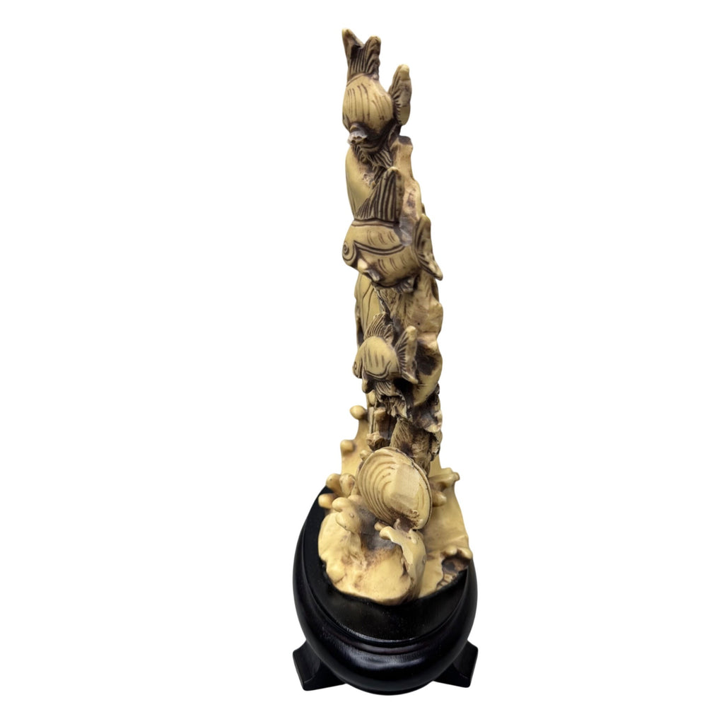 Vintage 3D Carved Ocean Angel Fish Sculpture Statue Celluloid Indonesia Asian 9"