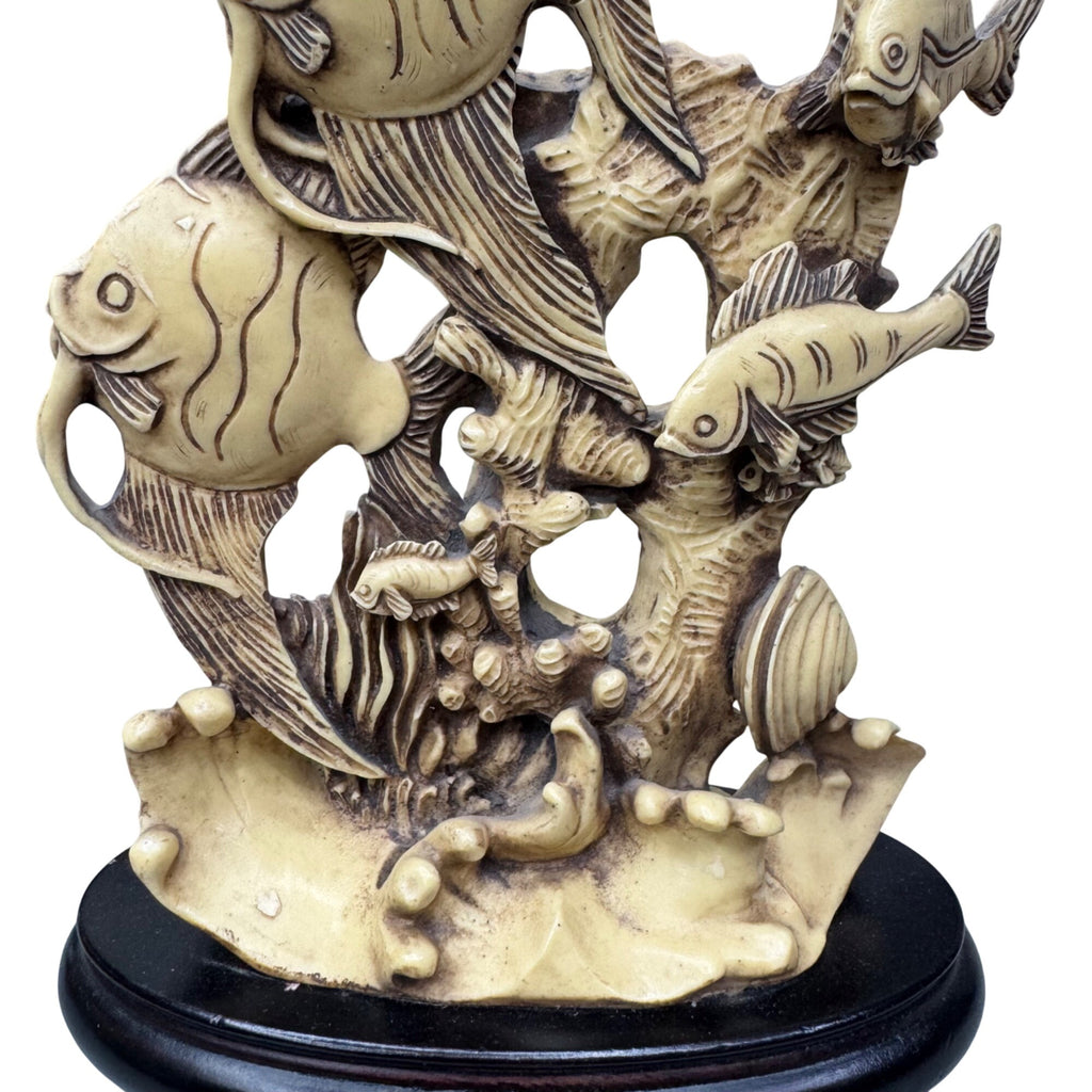 Vintage 3D Carved Ocean Angel Fish Sculpture Statue Celluloid Indonesia Asian 9"