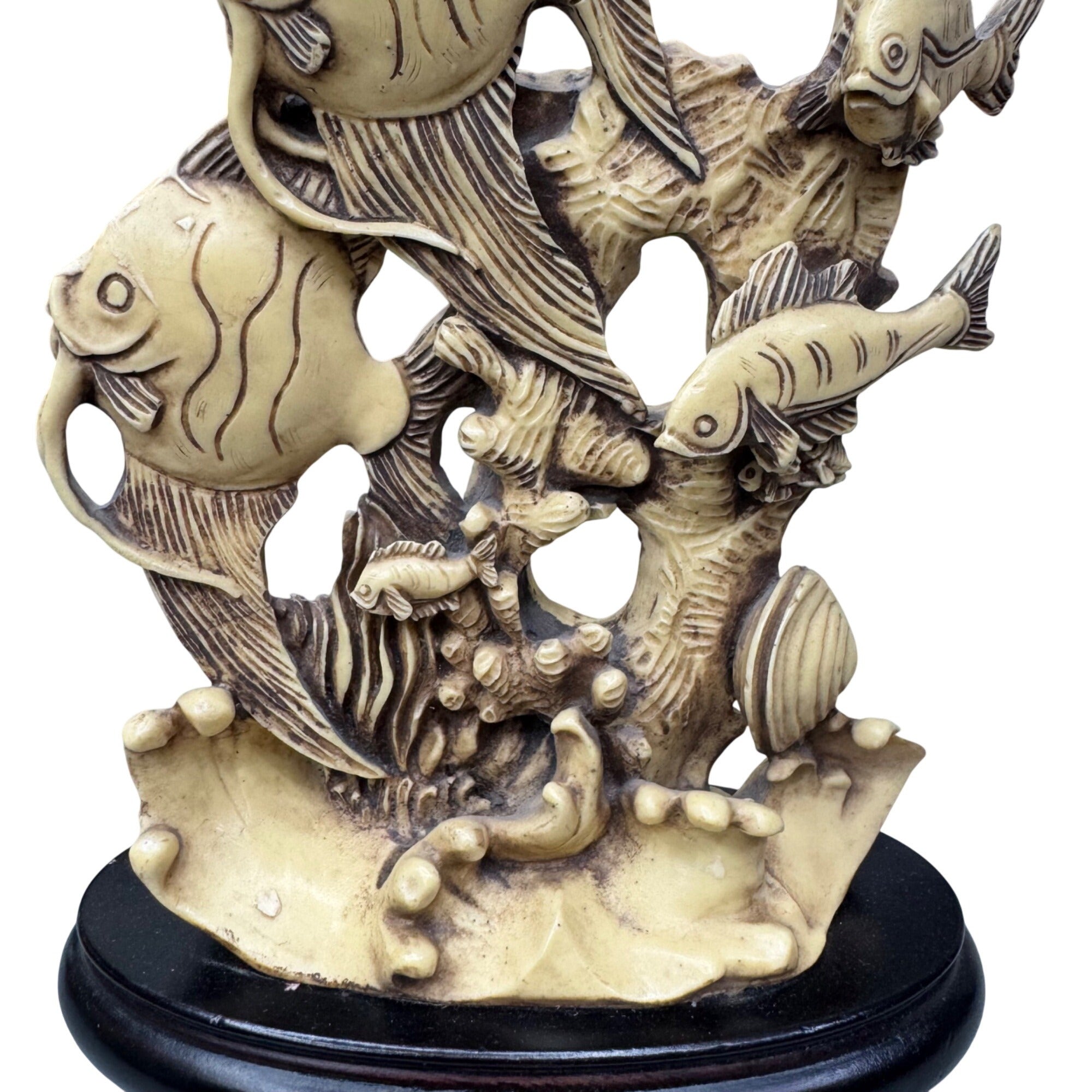 Vintage 3D Carved Ocean Angel Fish Sculpture Statue Celluloid Indonesia Asian 9"