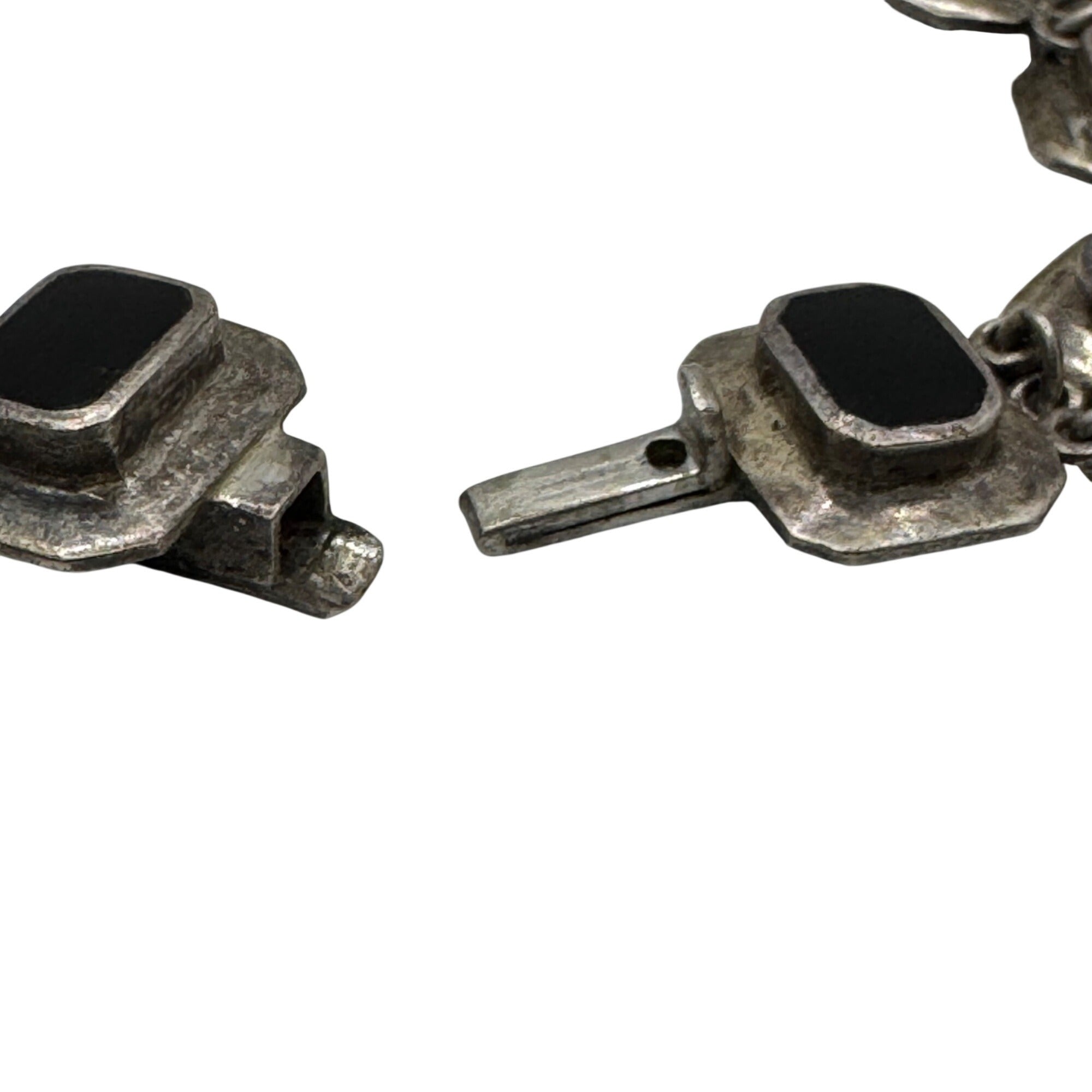 Black Onyx Sterling  Link Bracelet Vintage Silver 925 Panels 7" Signed ND Estate