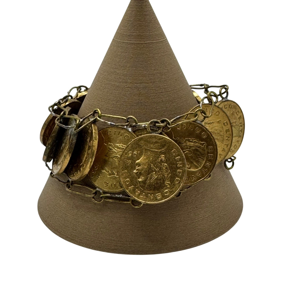 Statement Coin Bracelet Centavos Mexican Cinco Link 7.5" Heavy Bracelet 71g Vtg