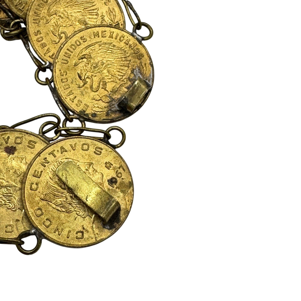 Statement Coin Bracelet Centavos Mexican Cinco Link 7.5" Heavy Bracelet 71g Vtg