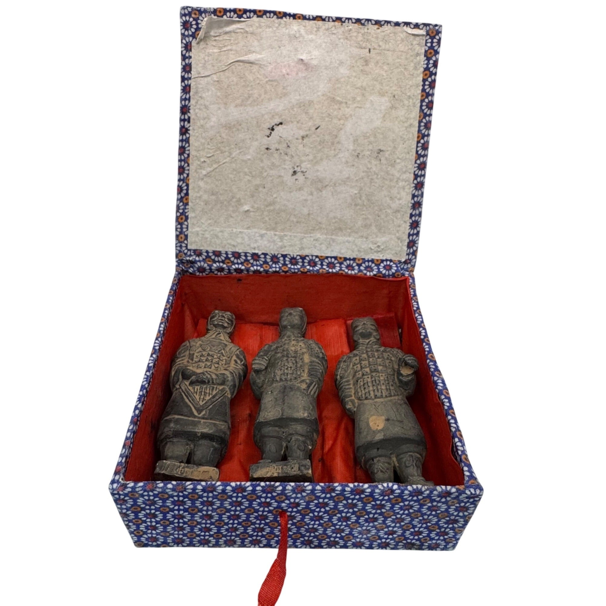 Vintage Lot of 3 Set Terracotta Warrior Figurines Original Decorative Box Asian