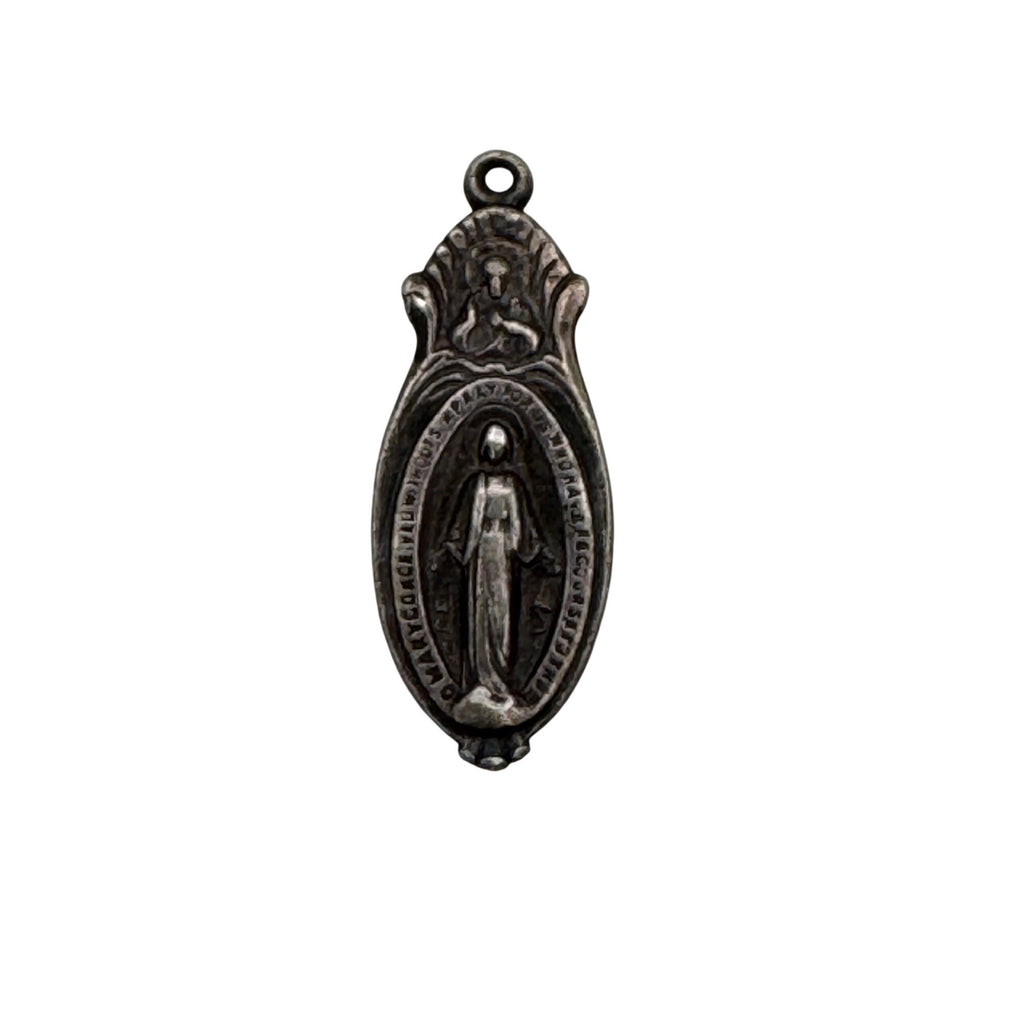 Miraculous Mary Medal Pendant Vintage Sterling Silver Religious Catholic Charm